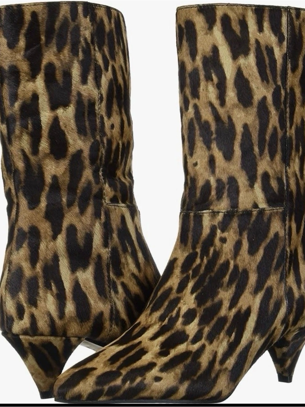 Vince Camuto Leopard Print Mid-Calf Pointed Toe Heeled Boots - Tan & Black 8.5